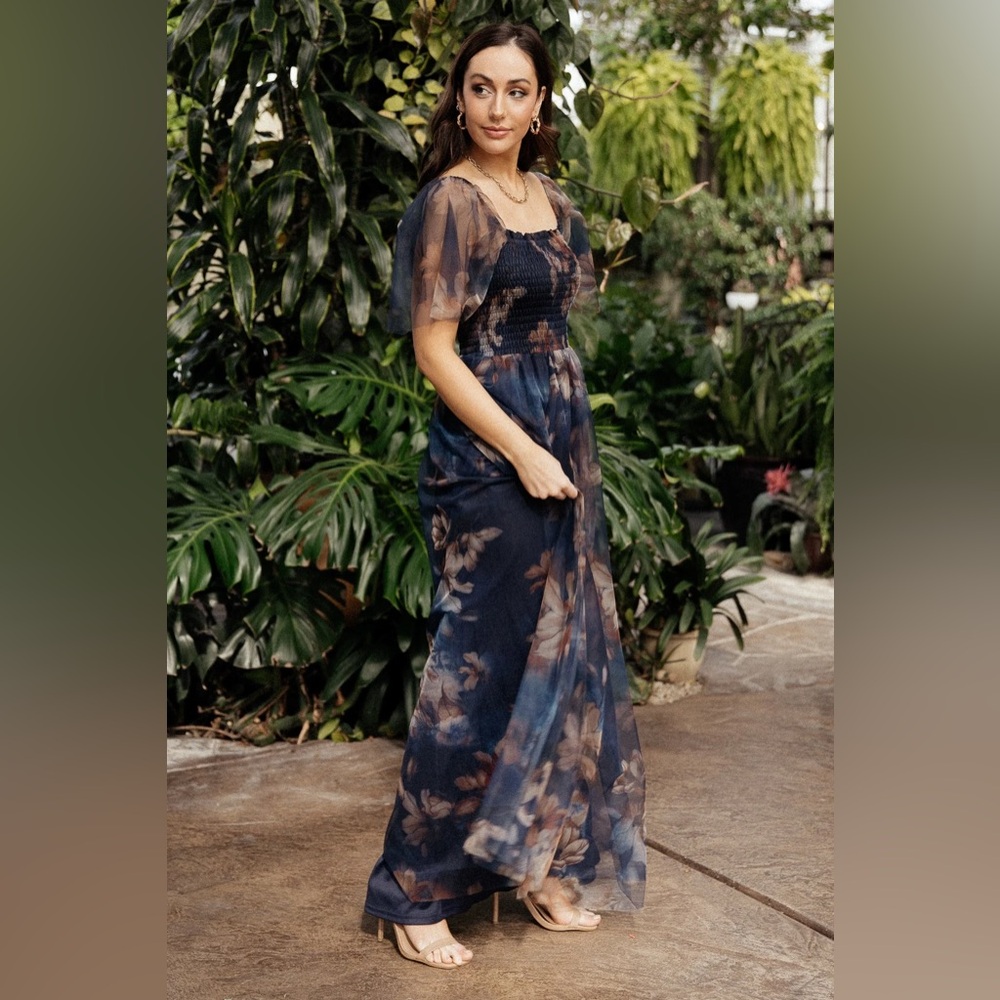 Cassandra Tulle Maxi Dress | Dark Blue Floral - 1XL
